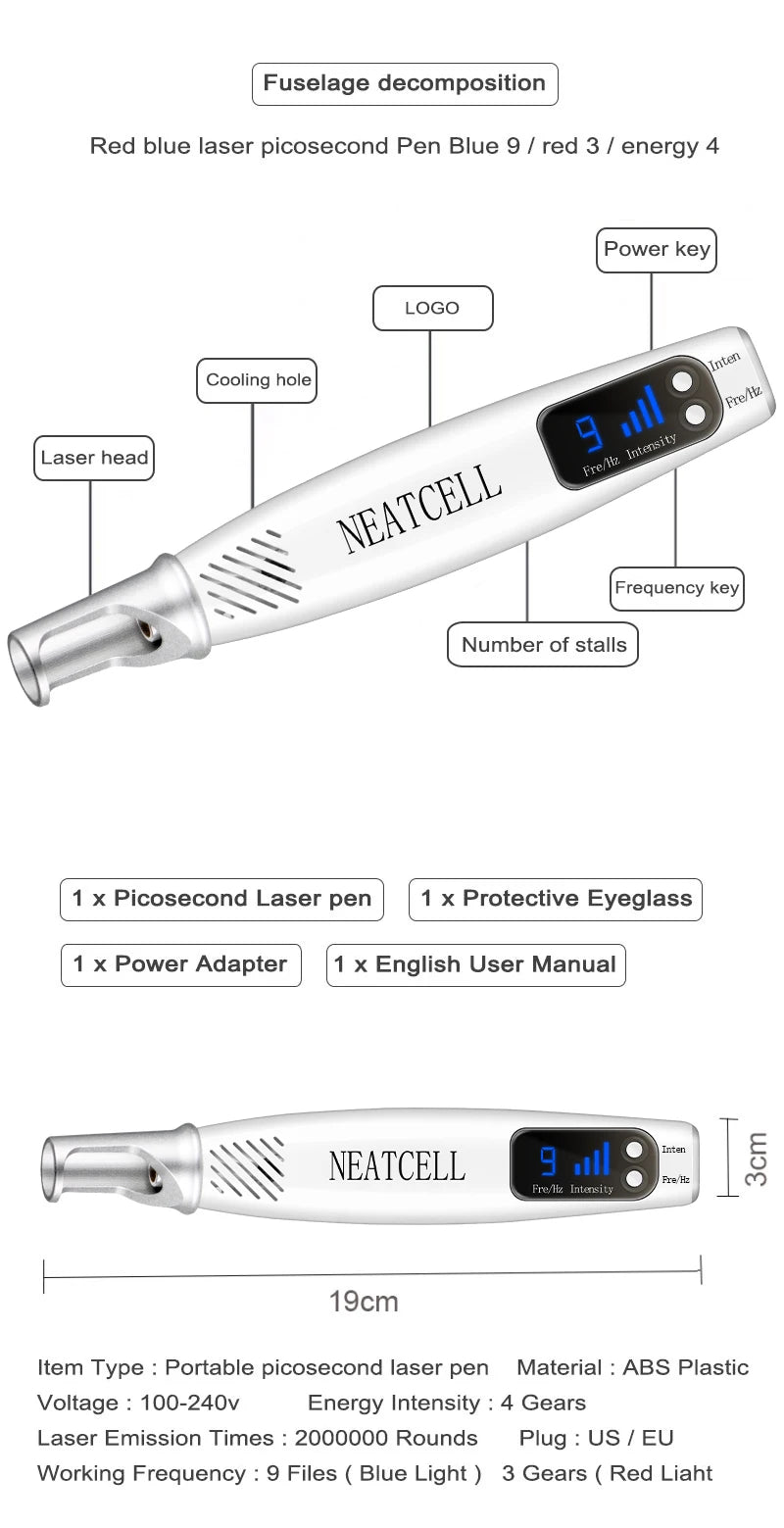 Picosecond Laser Pointer for Mole Removal  Dark Spot Removal Pen Tattoo Acne Skin Pigment Portable Removal Machine Beauty Device